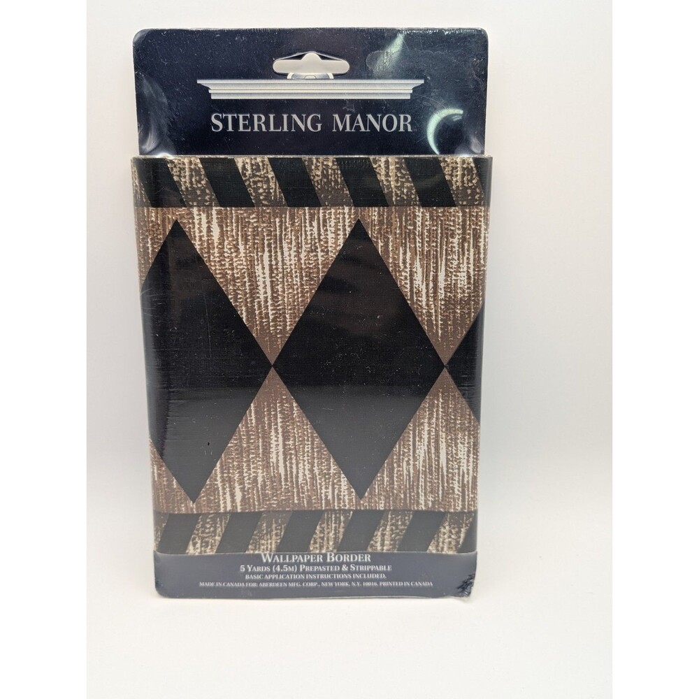 Sterling Manor Wallpaper Border Harlequin Diamond Brown Black Vintage 5 Yards